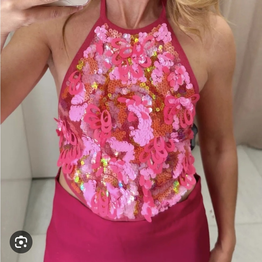 Zara pink sequin halter top
